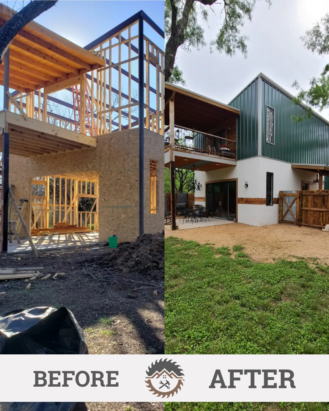 Before and after of a two-story custom addition